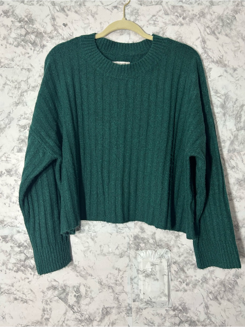 American Eagle Cozy Ribbed Crewneck Sweater - Deep Teal Sz L